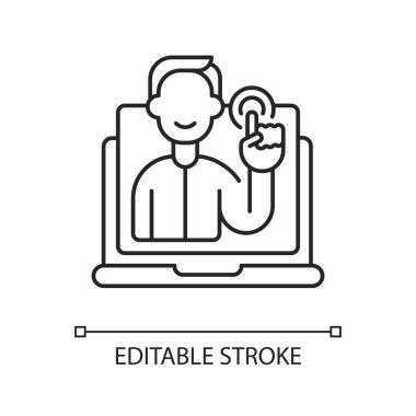 Etkileşim tasarımı (IxD) doğrusal simgesi. Kullanıcı deneyimi. Seo optimizasyonu. Web sitesi tasarımı. İnce çizgi özelleştirilebilir illüstrasyon. Contour sembolü. Vektör izole çizim. Düzenlenebilir vuruş