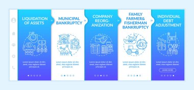 İş iflası vektör şablonunda. Belediyenin mali krizi. Bireysel borç ayarlaması. Simgeli ilgili mobil web sitesi. Web sayfası basamak ekranları. RGB renk kavramı