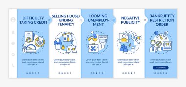 İflas vektör şablonu. Övgüyü almakta zorlanıyorum. Evi sat, kirayı öde. İşsizlik parası. Simgeli ilgili mobil web sitesi. Web sayfası basamak ekranları. RGB renk kavramı