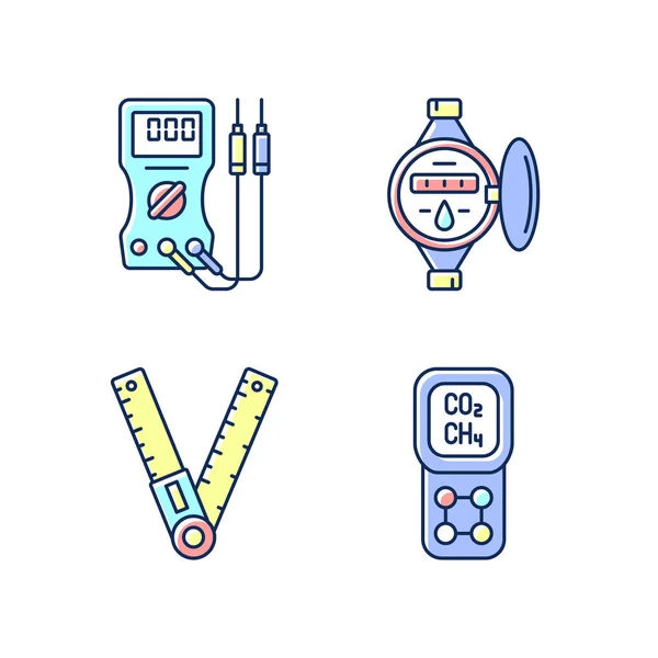 Measurement Tools Rgb Color Icons Set Ammeter Water Meter Ruler — Stock Vector