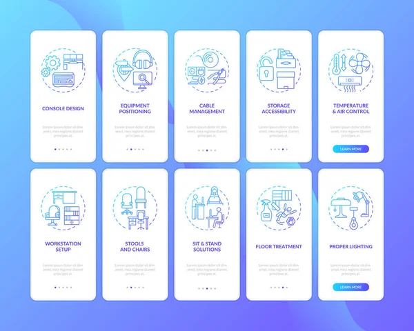 Seguridad Lugar Trabajo Onboarding Pantalla Página Aplicación Móvil Con Conceptos — Vector de stock