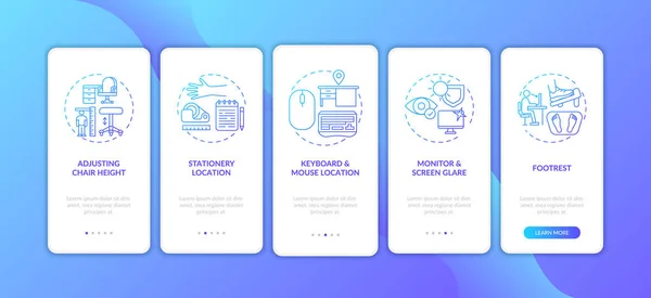 Consigli Ergonomici Ufficio Sullo Schermo Delle Pagine Delle App Mobili — Vettoriale Stock
