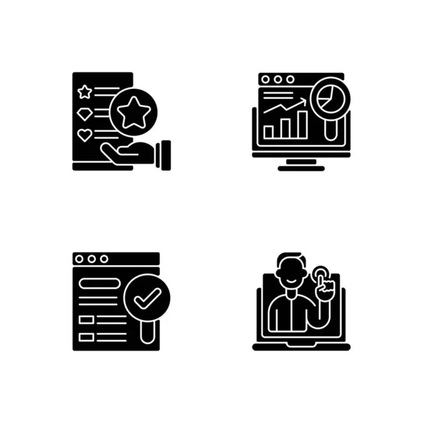 Web Analytics Management Black Glyph Icons Set White Space Evaluación — Vector de stock