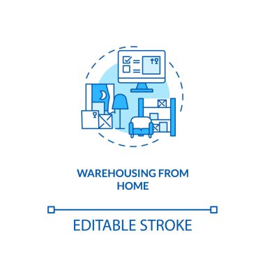 Ev konsept ikonundan depolama. Ticaret deposu çözümleri. Kendi evimde ürün yönetiyorum. Ticari fikir ince çizgi çizimi. Vektör izole edilmiş RGB renk çizimi. Düzenlenebilir vuruş