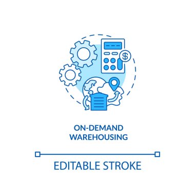 Talep üzerine depolama konsepti ikonu. Ticaret deposu tavsiyeleri. Ağ üzerinden yönet. İş fikri ince çizgi çizimi. Vektör izole edilmiş RGB renk çizimi. Düzenlenebilir vuruş