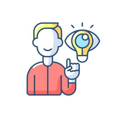 Yaratıcı düşünme RGB renk simgesi. Yenilikçi bir çözüm. Yaratıcılık, hayal gücü ve motivasyon için ampul. Yetenekten, eğitimden gelen bilgi. Kullanıcı deneyimi gelişimi. İzole vektör illüstrasyonu