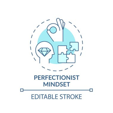 Perfectionist mindset concept icon. Procrastination reason idea thin line illustration. Struggle with unrealistic expectations, rumination. Vector isolated outline RGB color drawing. Editable stroke clipart