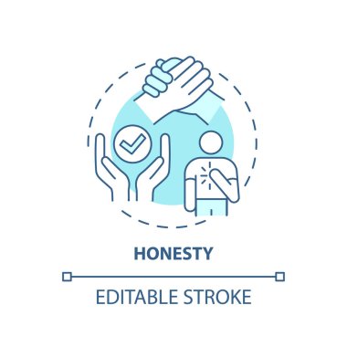 Dürüstlük konsepti ikonu. Gazetecilik etik standartları ince çizgi çizimi fikrini benimsiyor. Kaynakları belirlemek, klişelerden kaçınmak. Dürüstlük. Vektör izole edilmiş RGB renk çizimi. Düzenlenebilir vuruş