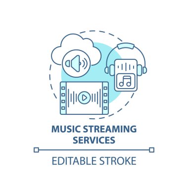 Müzik akışı hizmeti konsepti simgesi. Yeni medya örneği ince çizgi çizimi. Şarkılar, albümler ve çalma listeleri. Ses kalitesi. Vektör izole edilmiş RGB renk çizimi. Düzenlenebilir vuruş