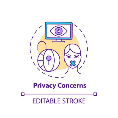 Mahremiyet kavram ikonu ile ilgilidir. Sosyal medya, gazetecilik fikri ince çizgili illüstrasyon. Veri ihlali. Kişisel bilgi güvenliği. Vektör izole edilmiş RGB renk çizimi. Düzenlenebilir vuruş