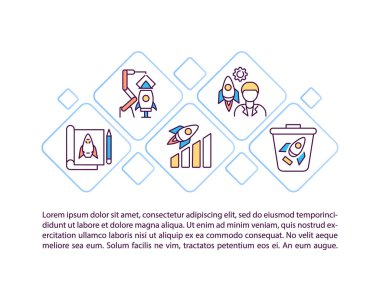 Metinli proje konsepti simgesi başlat. İşletme. Yeni bir girişim yürütüyorum. Şirket geliştirme PPT sayfa vektör şablonu. Broşür, dergi, kitapçık tasarım ögesi doğrusal illüstrasyonlu