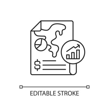 Finansal rapor doğrusal simgesi. Mali faaliyetlerin resmi kayıtları. İnce çizgi özelleştirilebilir illüstrasyon. Contour sembolü. Vektör izole çizim. Düzenlenebilir vuruş