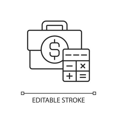 İş hesabı doğrusal simgesi. Belirli bir periyotta şirketin nakit dengesini takip et. İnce çizgi özelleştirilebilir illüstrasyon. Contour sembolü. Vektör izole çizim. Düzenlenebilir vuruş