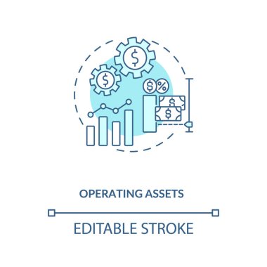 Çalışma varlıkları konsepti simgesi. AM bileşeni fikri ince çizgi çizimi. İşletme yükümlülükleri. Çok yaşa varlıklar. İş operasyonları. Vektör izole edilmiş RGB renk çizimi. Düzenlenebilir vuruş