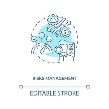 Risk yönetimi konsepti simgesi. Varlık yönetimi fayda fikri ince çizgi çizimi. Kayıpları en aza indirmek ve fırsatları en üst düzeye çıkarmak. Vektör izole edilmiş RGB renk çizimi. Düzenlenebilir vuruş