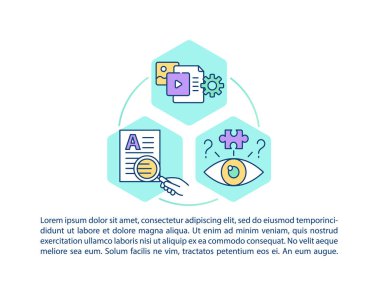 Metinli medya okuryazarlık kavramı simgesi. Doğrulandı. Haber araştırması. Yazı anketi PPT sayfa vektör şablonu. Broşür, dergi, kitapçık tasarım ögesi doğrusal çizimler