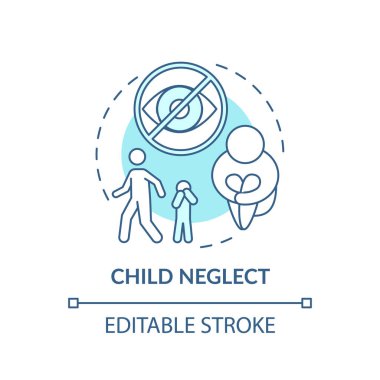 Çocuk turkuaz konsept ikonunu ihmal ediyor. Çocuğa kötü davranılması. Yoksulluk sorunu. Ebeveyn ihmali. Çocuk güvenliği fikri ince çizgi çizimi. Vektör izole edilmiş RGB renk çizimi. Düzenlenebilir vuruş