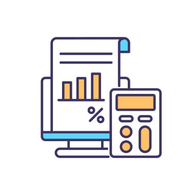 Vergi yükümlülüğü RGB renk simgesi hesaplanıyor. Vergilendirilebilir gelir. Mal varlığını sürdürüyor. Güvenilirliği arttırıyorum. İş harcamaları. Kayıpları önlüyor. Mal varlığı yönetimi. İzole vektör illüstrasyonu