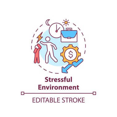 Stresli çevre konsepti ikonu. Aile içi şiddet. Evde duygusal taciz var. Çocuk güvenliği fikri ince çizgi çizimi. Vektör izole edilmiş RGB renk çizimi. Düzenlenebilir vuruş