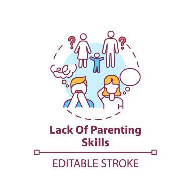 Ebeveynlik becerisi kavramı ikonu eksikliği. Çocuk yetiştirmede sorun var. Çocuk istismarı. Ebeveyn ihmali. Çocuk güvenliği fikri ince çizgi çizimi. Vektör izole edilmiş RGB renk çizimi. Düzenlenebilir vuruş