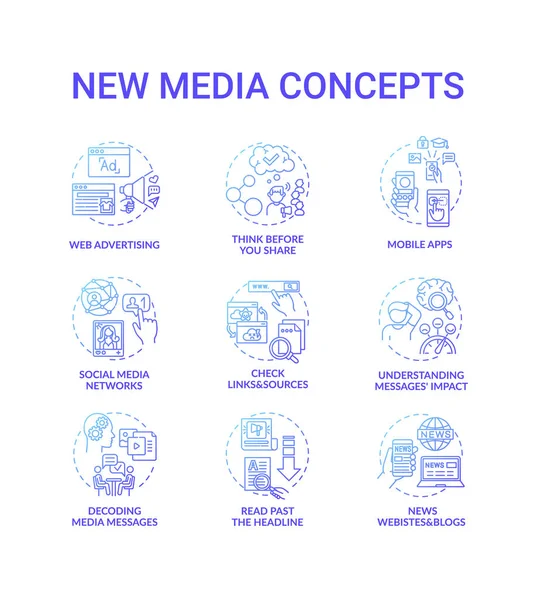 Icônes Concept Nouveaux Médias Ensemble Idée Éducation Aux Médias Lignes — Image vectorielle