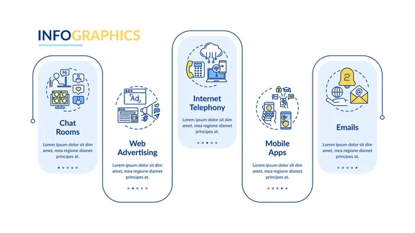 Neue Medienarten Vektor Infografik Vorlage Chaträume Präsentationselemente Für Mobile Apps — Stockvektor