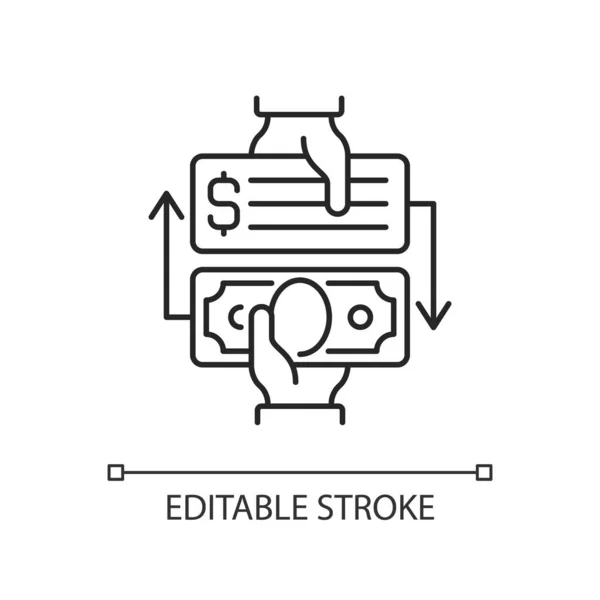 Fizetett Csekk Beváltása Lineáris Ikon Csekkek Beváltása Bankszámla Nélkül Azonnali — Stock Vector