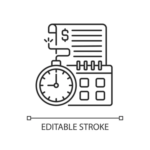 時間制限線形アイコン 日付でお支払いください 用語の長さのローン 毎月の支払い 細い線のカスタマイズ可能なイラスト 輪郭のシンボル ベクトル絶縁外形図面 編集可能なストローク — ストックベクタ