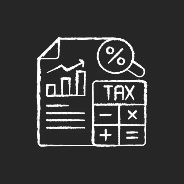 Tax Accounting Krijt Wit Pictogram Zwarte Achtergrond Boekhoudmethoden Gericht Belastingen — Stockvector