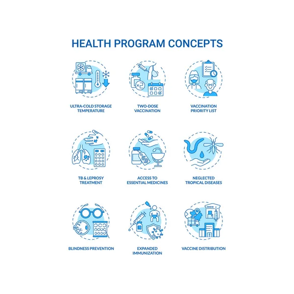 Ikon Konsep Program Kesehatan Telah Ditetapkan Prinsip Program Kesehatan Vaksinasi - Stok Vektor