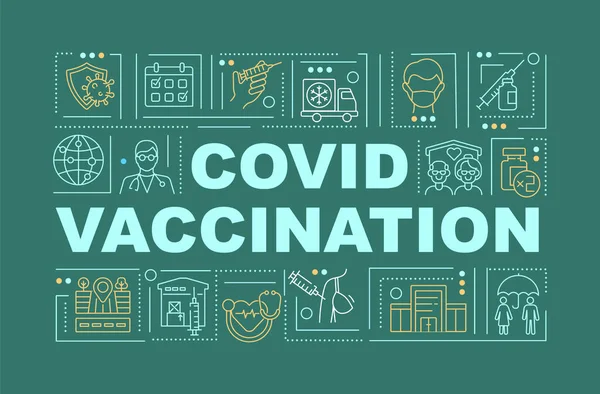 Covid Έννοια Λέξη Εμβολιασμού Banner Παροχή Ανοσοποίησης Ανάπτυξη Προστασίας Infographics — Διανυσματικό Αρχείο