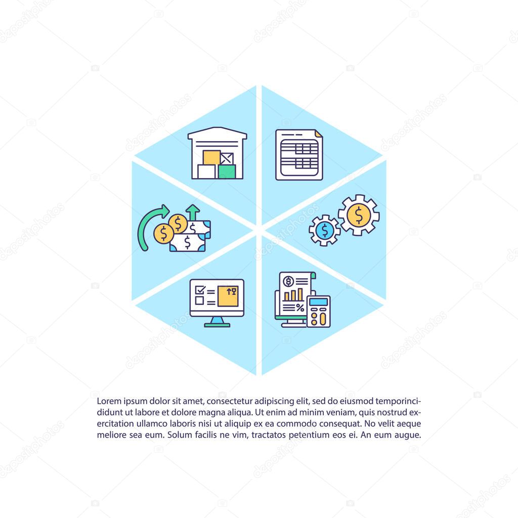 Asset management concept icon with text. Financial portfolio. Business funds organization PPT page vector template. Brochure, magazine, booklet design element with linear illustrations