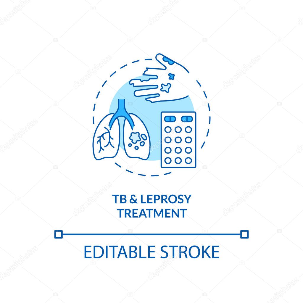 Tuberculosis and leprosy treatment concept icon. Top international health programs. Dangerous illness treatment idea thin line illustration. Vector isolated outline RGB color drawing. Editable stroke