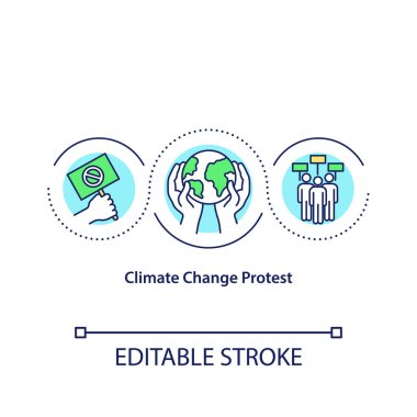 Climate change protest concept icon. Climate justice idea thin line illustration. Environmental activism. Vector isolated outline RGB color drawing. Ecological illustration. Editable stroke clipart