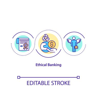 Etik bankacılık konsepti ikonu. Gezegen kurtarma fikri ince çizgi çizimi. Çevre dostu yatırım. Vektör izole edilmiş RGB renk çizimi. İklim adaleti. Düzenlenebilir vuruş