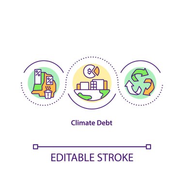 Climate dept concept icon. Industrial production harm idea thin line illustration. Preserving environment ProblemVector isolated outline RGB color drawing. Climate justice. Editable stroke clipart