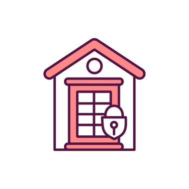 Kilitli ev kapısı RGB renk simgesi. Ev güvenliği. Özel mülk. Emlak koruması. Erişim için güvenlik. Gayrimenkul. Güvenli ev için asma kilit. İzole vektör illüstrasyonu