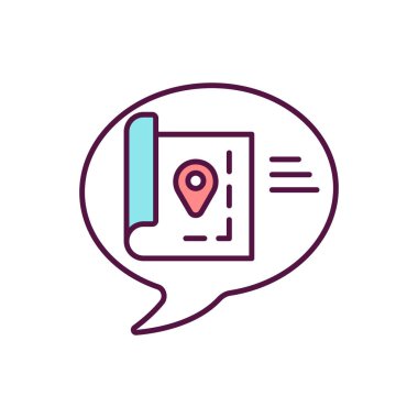 RGB renk simgesini sor. Şehirdeki coğrafi konumu araştırın. Seyahatte şehirde geziniyorum. Seyahat güzergahını kontrol et Değerli bir konuşma. Hedefe giden yol. İzole vektör illüstrasyonu