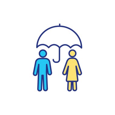 Şemsiye RGB renk ikonu olan insanlar. Modern sağlık programları farklı insanlar için yaratılıyor. Klinikteki tüm hastaların ihtiyaçlarını karşılıyor. İzole vektör illüstrasyonu