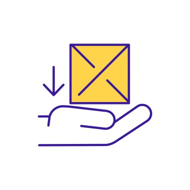 Paket RGB renk simgesini al. Ticari mal dağıtımı. Sevkiyat. Lojistik, posta dağıtımı. Depo yönetimi. İş idaresi, perakende hizmeti. İzole vektör illüstrasyonu