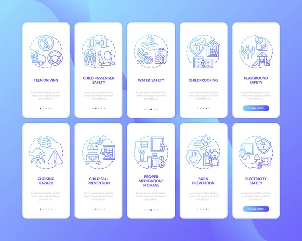 Seguridad Infantil Azul Oscuro Onboarding Pantalla Página Aplicación Móvil Con — Vector de stock