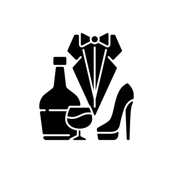 Wieczór Kawalerski Czarnej Ikony Glifów Drinki Imprezę Klub Dla Mężczyzn — Wektor stockowy