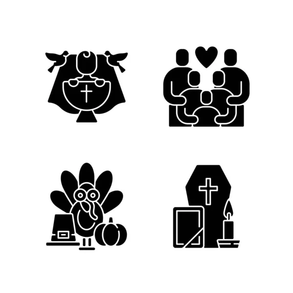 Family Tradition Special Occasions Black Glyph Icons Set White Space — Stock Vector