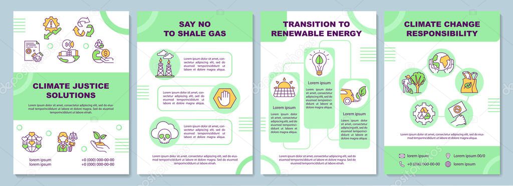 Climate justice solution.brochure template. Flyer, booklet, leaflet print, cover design with linear icons. Corporate responsibility. Vector layouts for magazines, annual reports, advertising posters