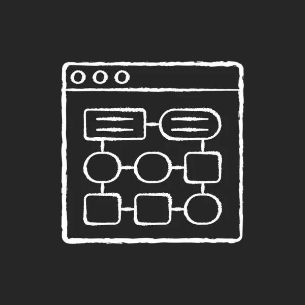 信息建筑 粉笔白色图标黑色背景 网站结构发展 在线网站内容组织 计算机技术 孤立的矢量黑板插图 — 图库矢量图片