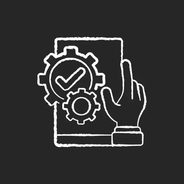 Χρήσιμο Λευκό Εικονίδιο Κιμωλίας Μαύρο Φόντο Μηχανική Λογισμικού Εργασίες Ανάπτυξης — Διανυσματικό Αρχείο