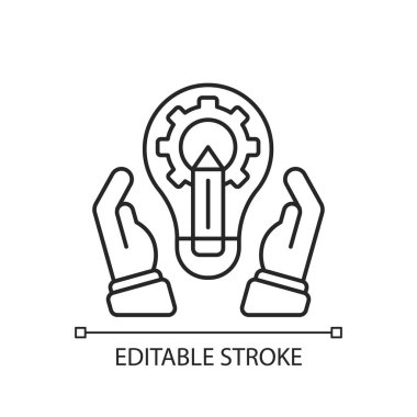 Geliştirme bölümü doğrusal simgesi. Pazarlama taktiği. Markalaşma, piyasalarda genişleme. İnce çizgi özelleştirilebilir illüstrasyon. Contour sembolü. Vektör izole çizim. Düzenlenebilir vuruş