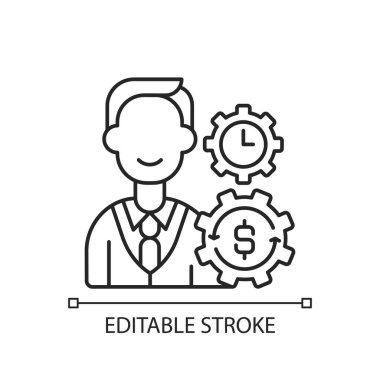 Finans departmanı doğrusal simgesi. Şirket için fon topluyorum. Finansal planlama. İnce çizgi özelleştirilebilir illüstrasyon. Contour sembolü. Vektör izole çizim. Düzenlenebilir vuruş