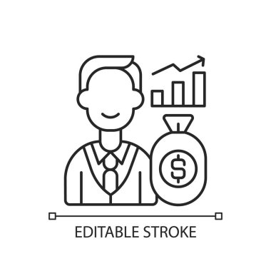 Yatırımcı doğrusal simgesi. Finansal planlara, mülke yatırım yapmak. Sermaye tahsis ediliyor. İnce çizgi özelleştirilebilir illüstrasyon. Contour sembolü. Vektör izole çizim. Düzenlenebilir vuruş