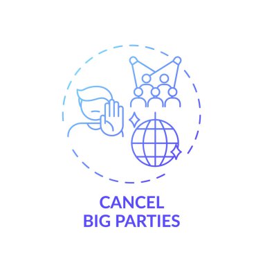 Büyük partiler iptal konsepti ikonu. Ofis ipuçları ince çizgi çizimi. Çevrimiçi platformlar kullanılıyor. Takım güveni ve bütünlüğünü koruyor. Vektör izole edilmiş RGB renk çizimi